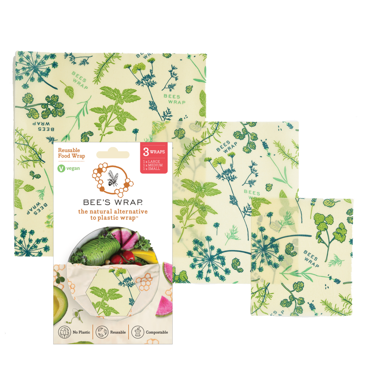 Bees Wrap Assorted 3 Pack - Herb Garden