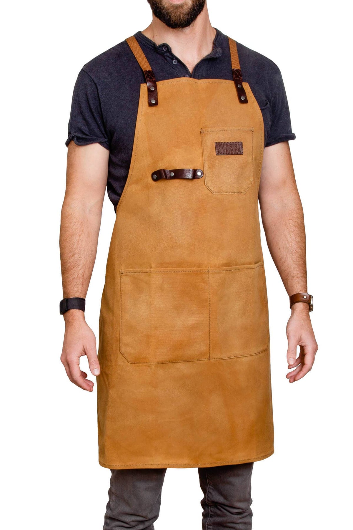 Tan waxed canvas apron