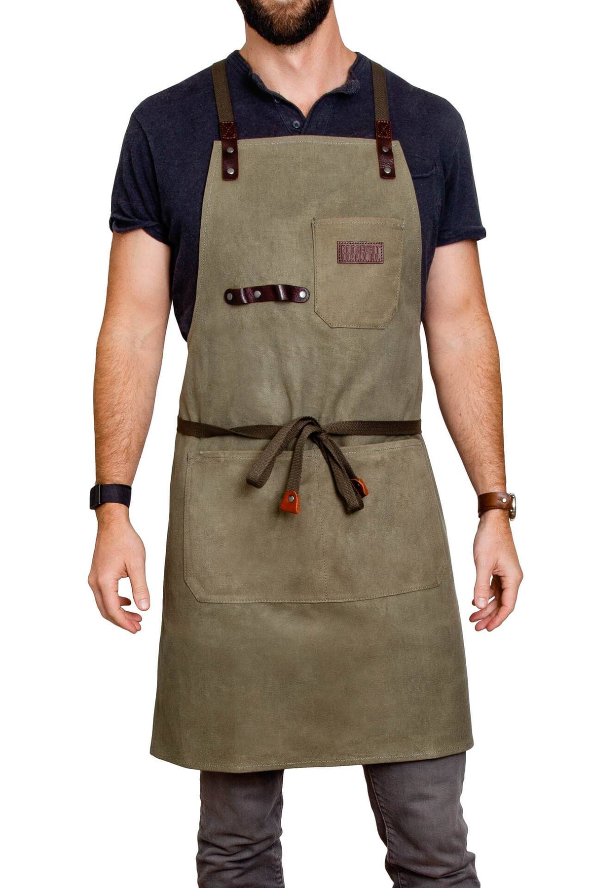 Olive waxed canvas apron