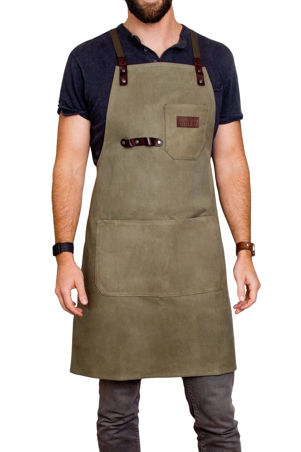 Olive waxed canvas apron