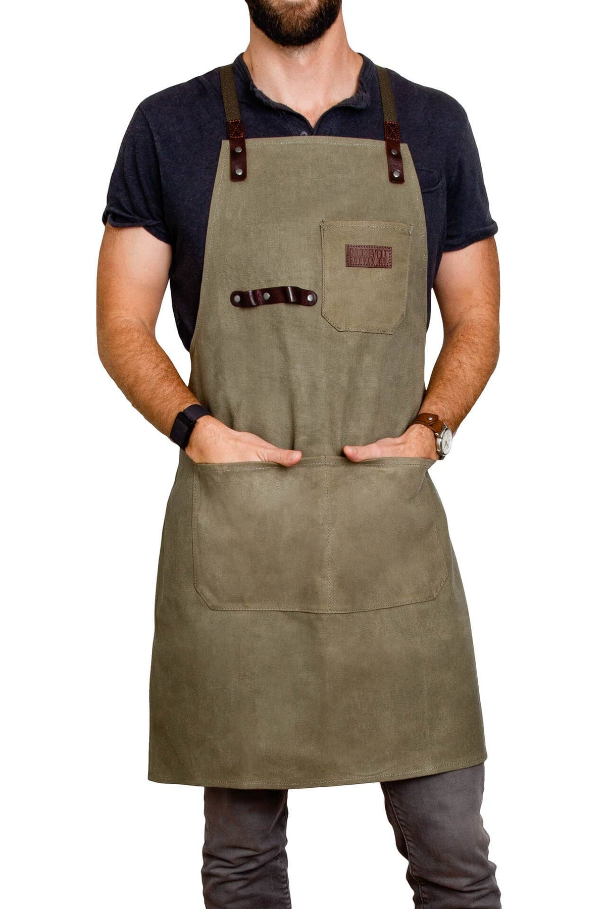 Olive waxed canvas apron